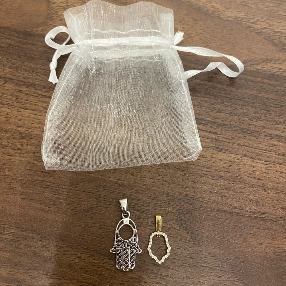 Gold 14k and Sterling Silver Hamsa Pendants
